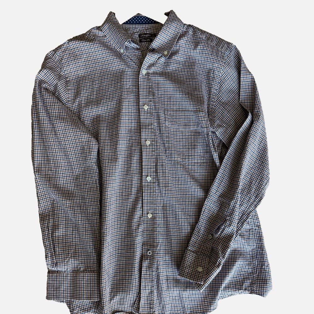 J McLaughlin Trim Fit Gold Navy Checkered Shirt Men’s Large